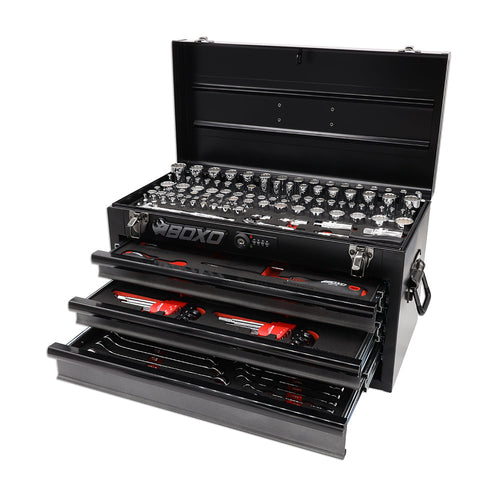185-Piece Metric and SAE combo Tool Set with Black 3-Drawer Hand Carry toolbox