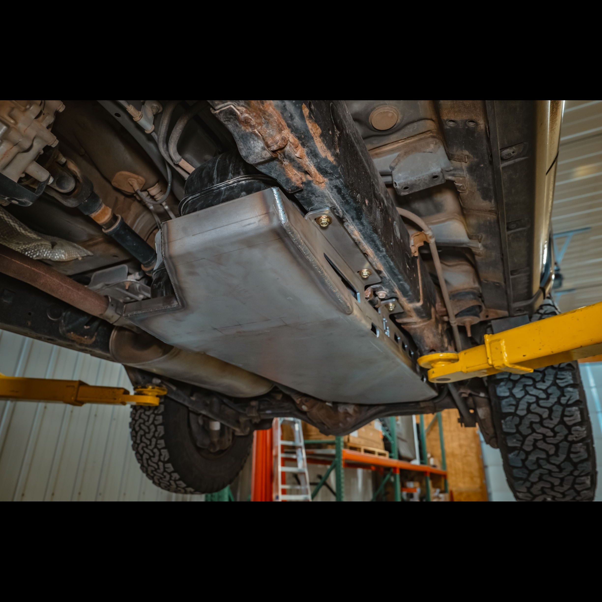 View of the weld quality of a C4 Fabrication 5th Gen 4Runner fuel tank skid plate